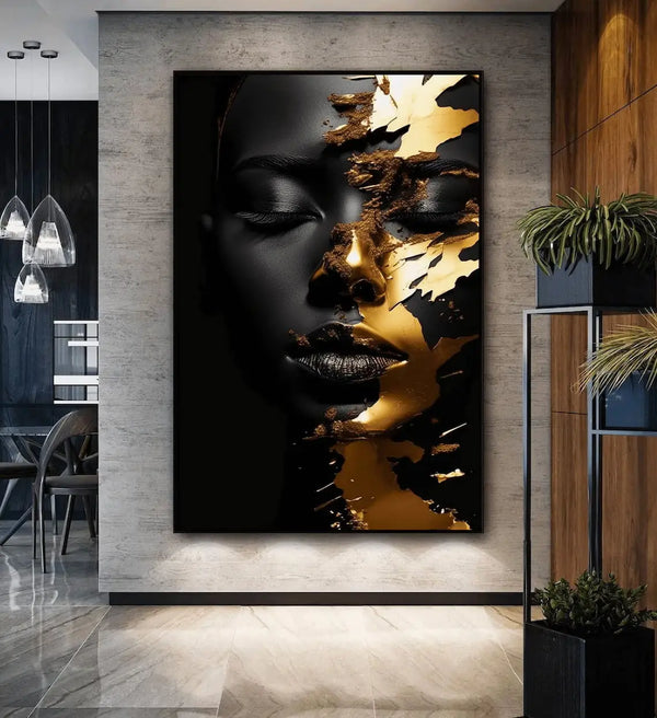 New Modern African Women Golden Canvas Art Poster