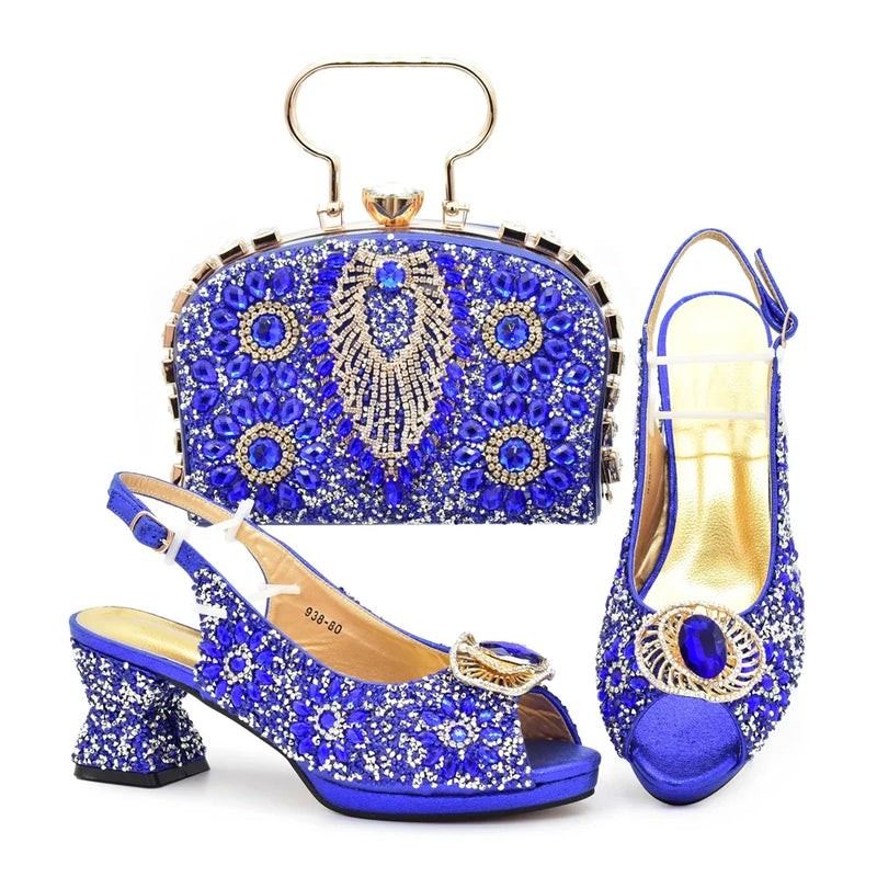 New Rhinestone Nigerian Women Shoes and Bag Set