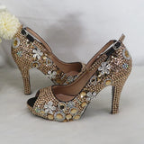 Peep Toe crystal Woman wedding shoes with matching bags