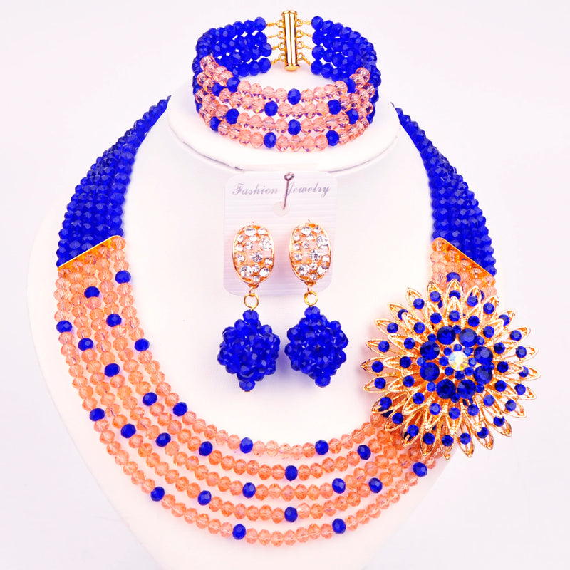 New Crystal Beaded Nigerian Wedding African Beads Jewelry Set