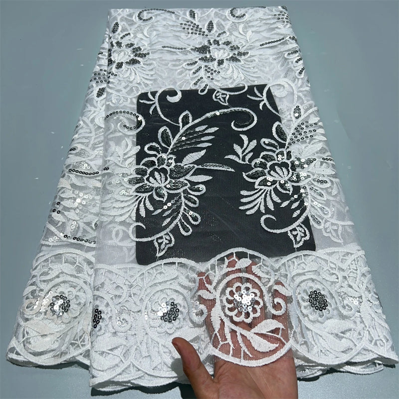 High quality Nigeria  Embroidery Tull Lace Fabric