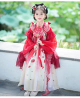 Chinese Vintage Style Girls Long Sleeve Red Hanfu Dress