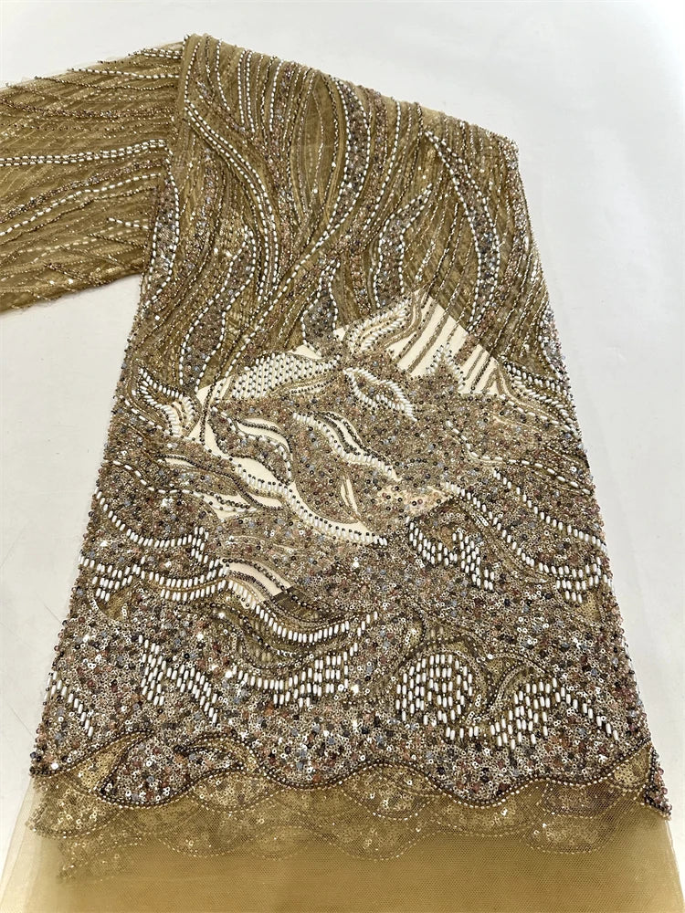 High Quality Embroidered Nigerian Luxury Heavy Beaded Lace Fabric