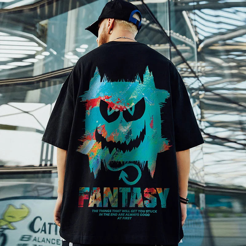 Harajuku Devil Graffiti Print Oversized Tee Shirts