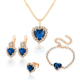 New Blue Cyrstal Ring Necklace Earrings Set