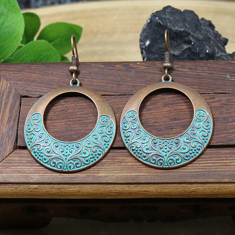 Women Bohemian Unique Leaf Tassel Round Water Drop Earring