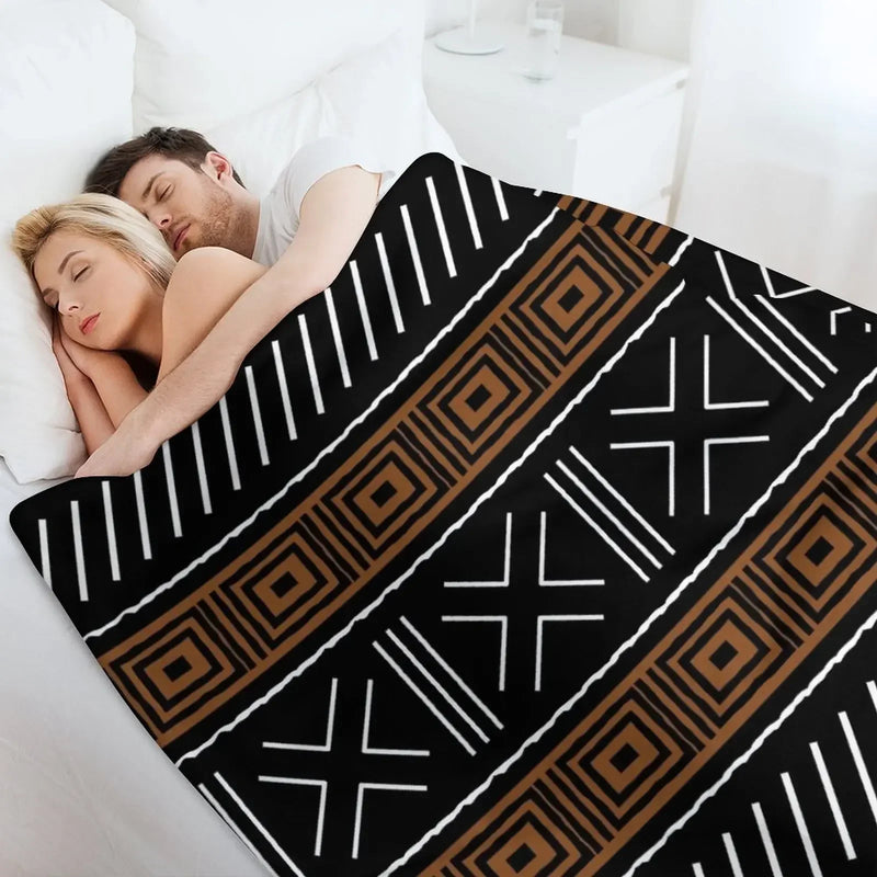 African Bogolan Mud Design Throw Blanket