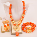 Original Orange Coral Beads Necklace Set