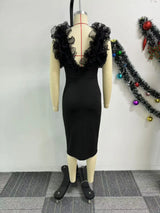 New Vintage Chic Black Women Midi Dress