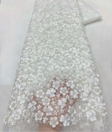 New White African Beaded Lace Fabric