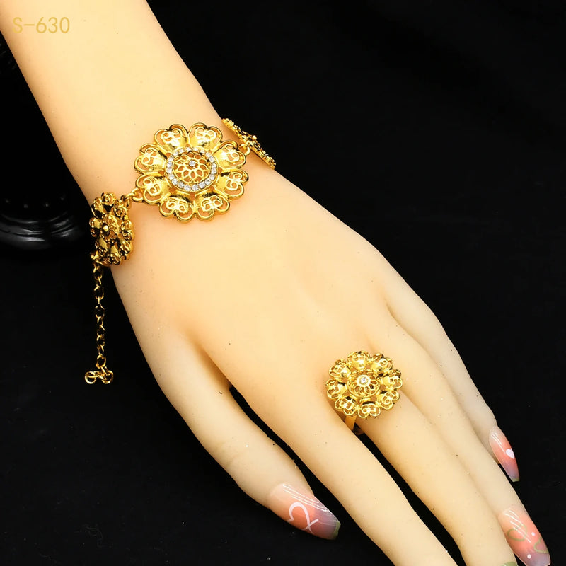 Africa Dubai Flowers Long Gold Plated Jewelry Sets