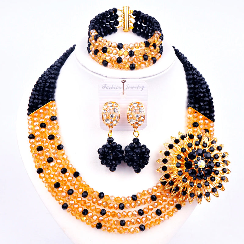 New Crystal Beaded Nigerian Wedding African Beads Jewelry Set