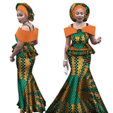 Women Dashiki Bazin Print Strap Tops and Long Skirts