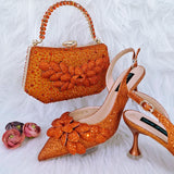 Doershow beautiful peach Italian Shoes And Bag Sets