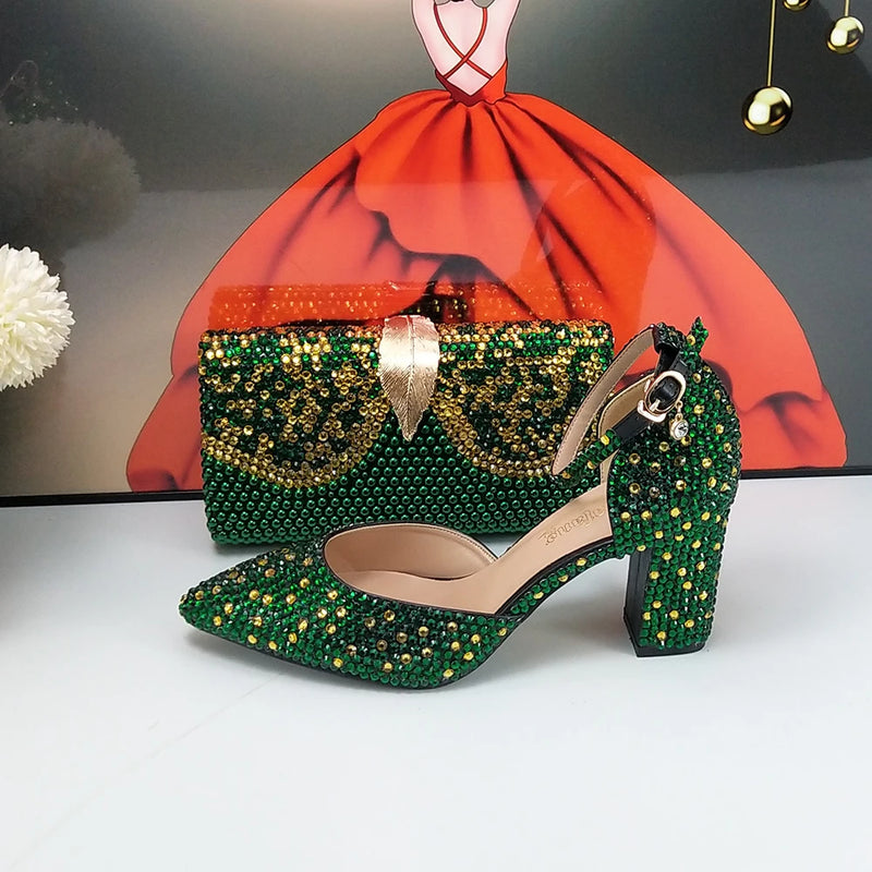 Green Crystal Bridal Wedding shoes and bag