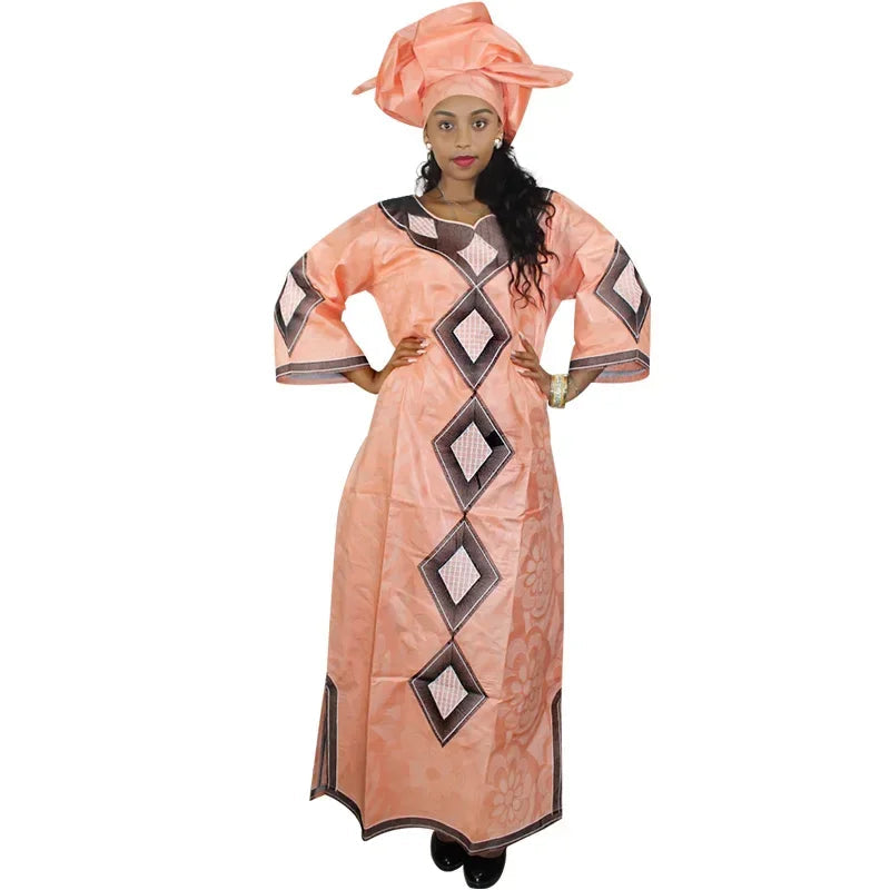 New African Bazin Embroidery Design Dress