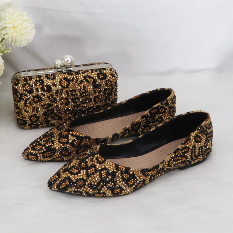 New Luxury  Leopard Thick Heel Bridal Wedding shoe and purse