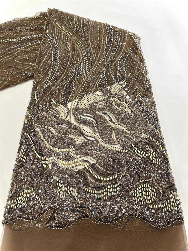 High Quality Embroidered Nigerian Luxury Heavy Beaded Lace Fabric