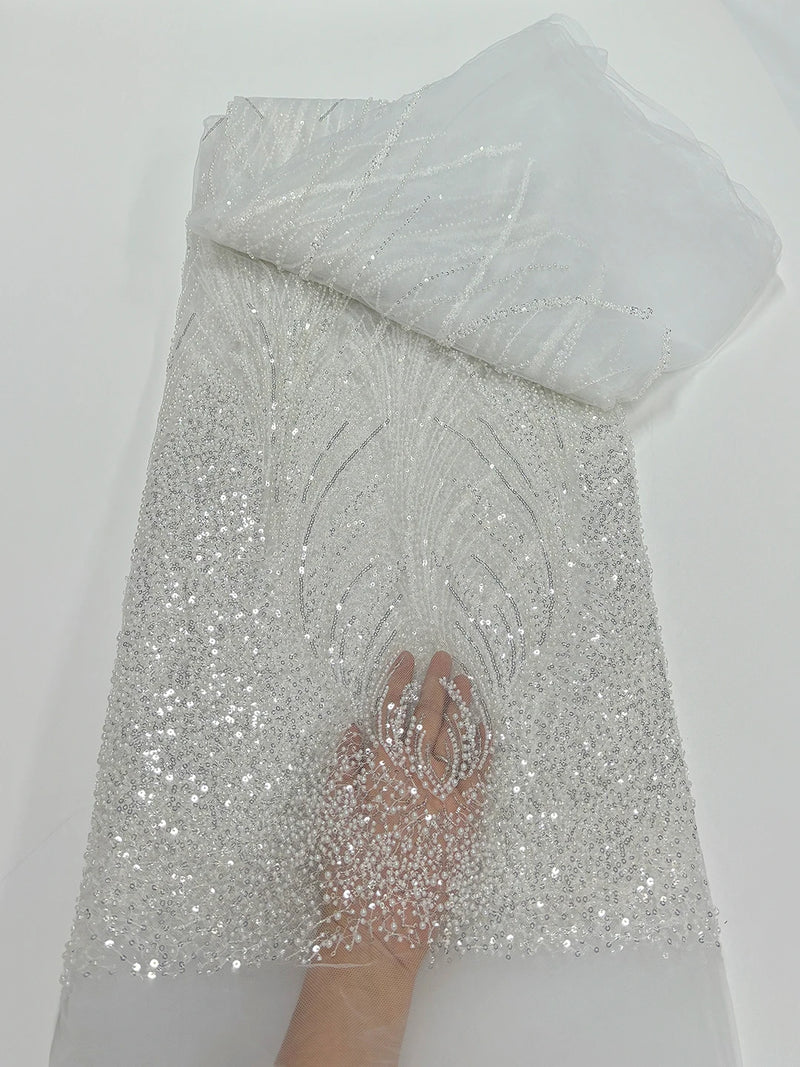 African Luxury Beaded Tulle Lace Fabric