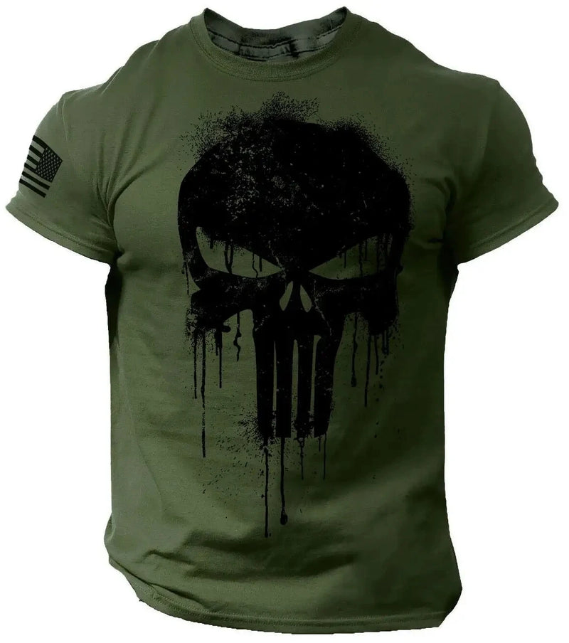 3D Print Military Patriotic Skull Dropped T Shirt