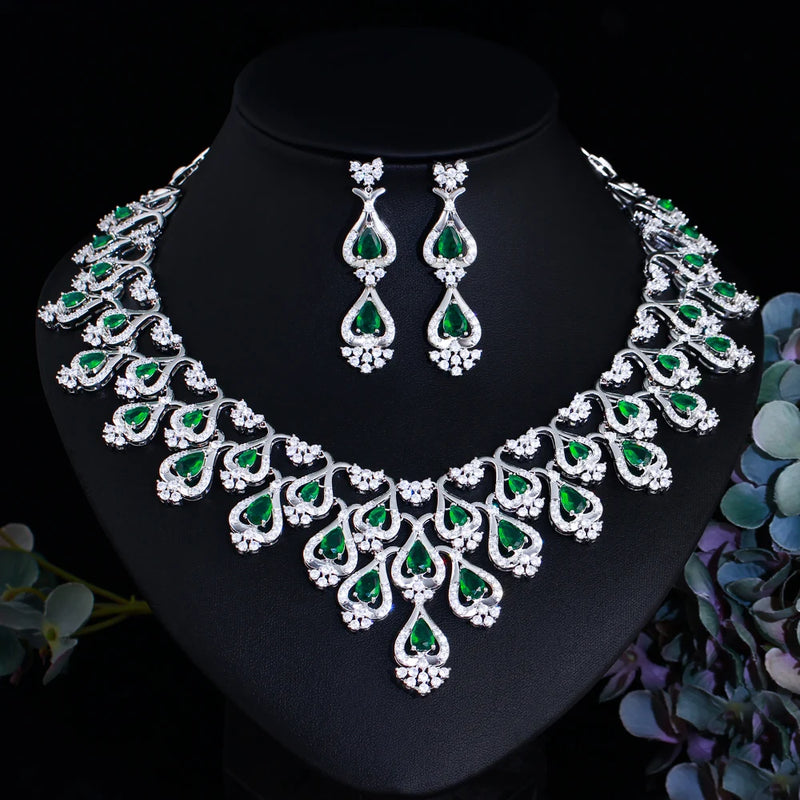 CZ Necklace Earrings African Dubai Bridal Jewelry Set