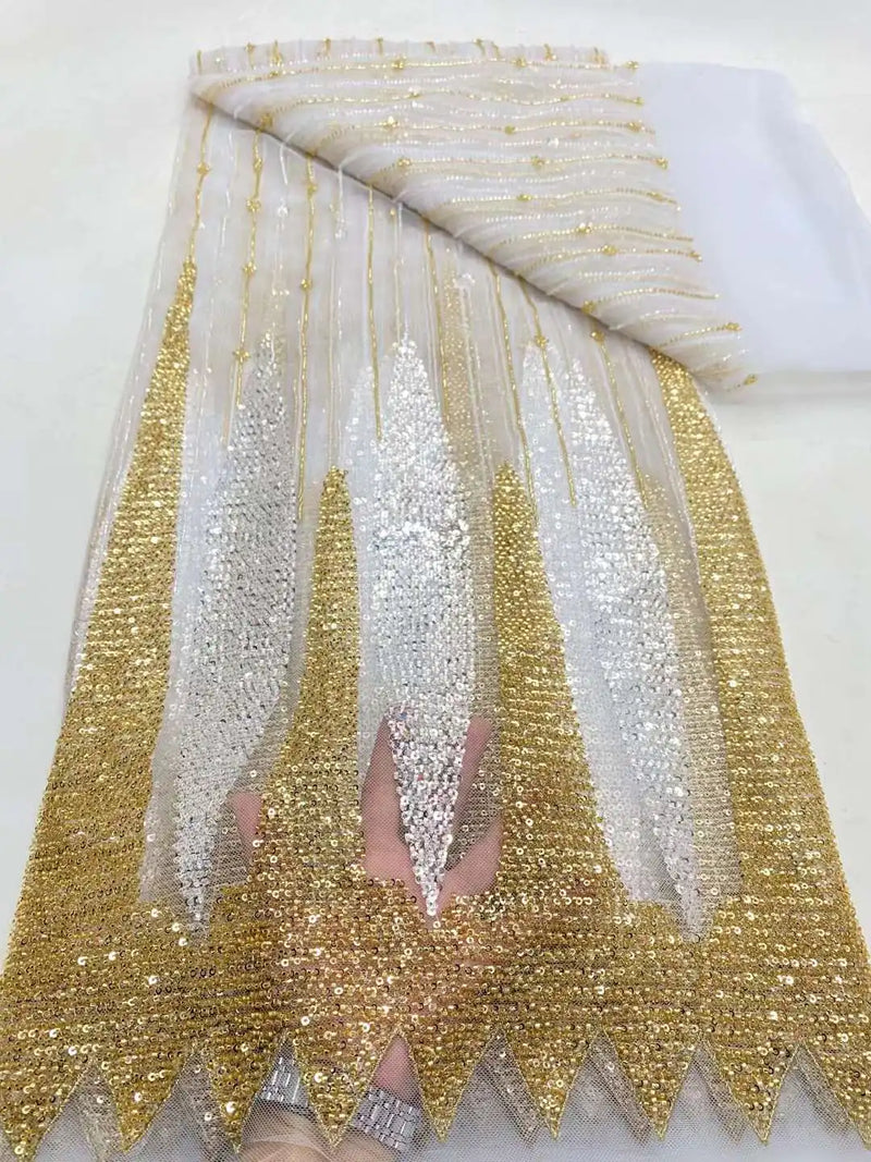 High Quality African pink gold 3D Sequins Lace Fabric