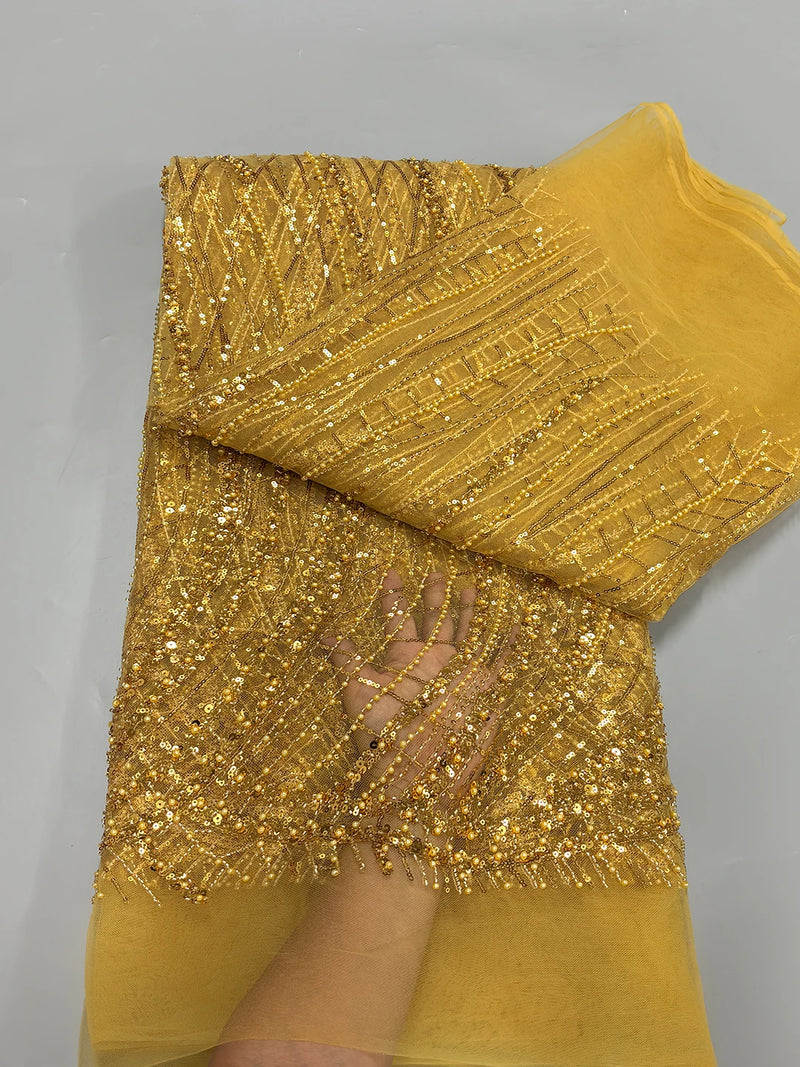 High Quality Nigerian Sequins French Tulle Lace Fabric