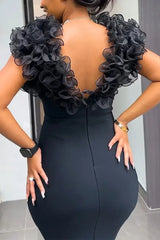 New Vintage Chic Black Women Midi Dress