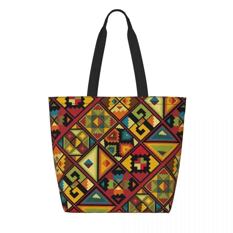 Kawaii Printing Geometric Ankara Pattern Shopping Tote Bags