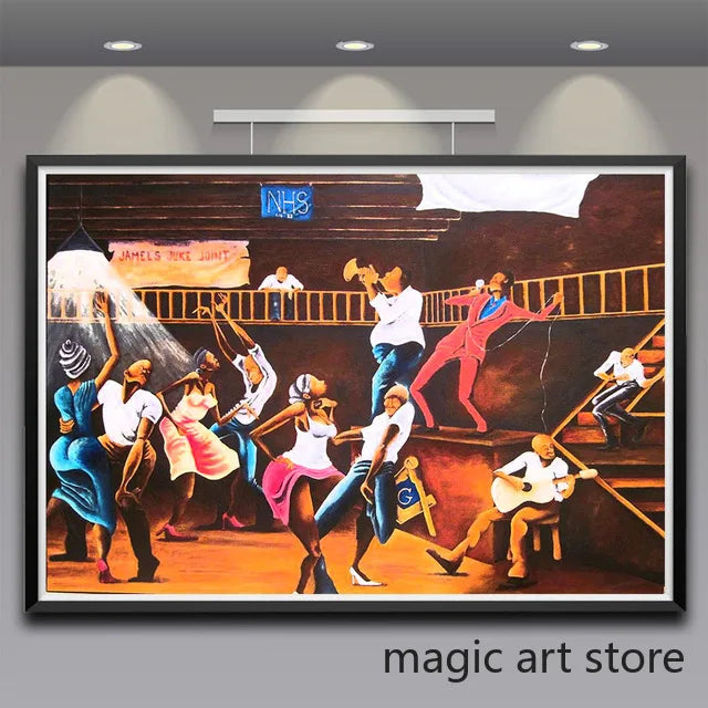 African Ernie Barnes Abstract Art