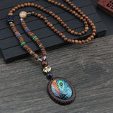 New Nepal Buddhist Mala Wood Beads Pendant & Necklace