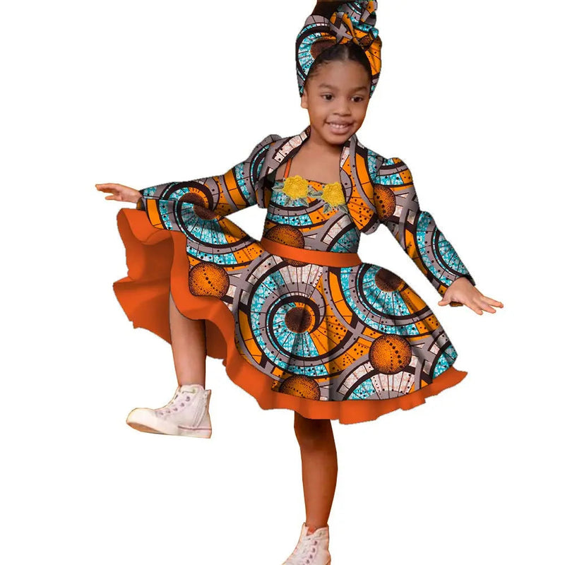 3pcs Set African Kids Gril Dashiki Dress