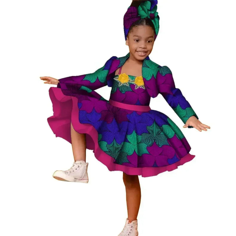 3pcs Set African Kids Gril Dashiki Dress