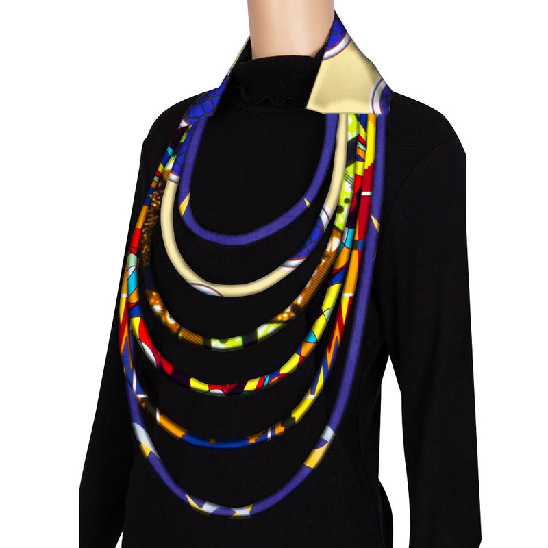 New Multi layered African Fabric Statement Necklace