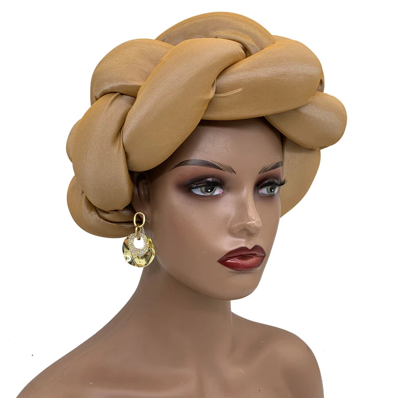 New Big Braid Head Band African Raw Silk Turban Cap