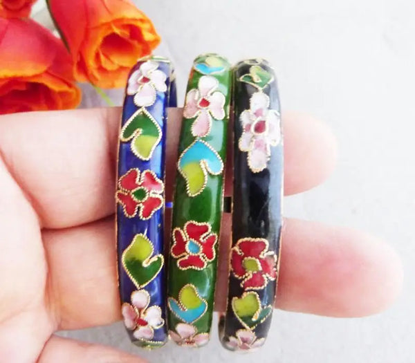 3Pcs Stunning Chinese Handmade Cloisonne Enamel Cuff Bracelet