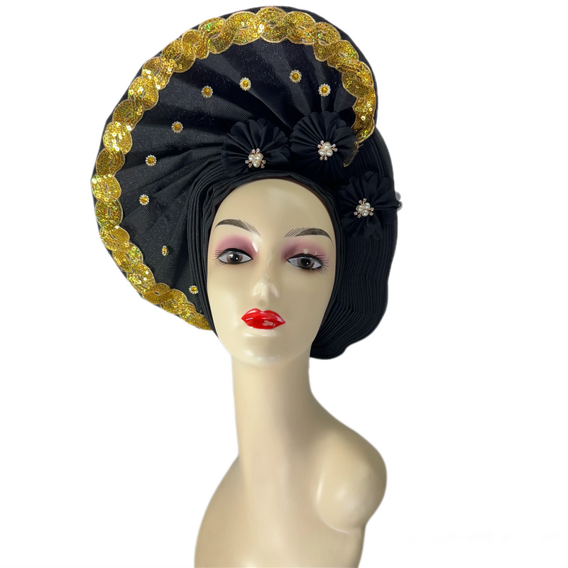 New High Quality 3D Nigerian Wedding Women Auto Gele Turban