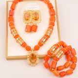 Original Orange Coral Beads Necklace Set