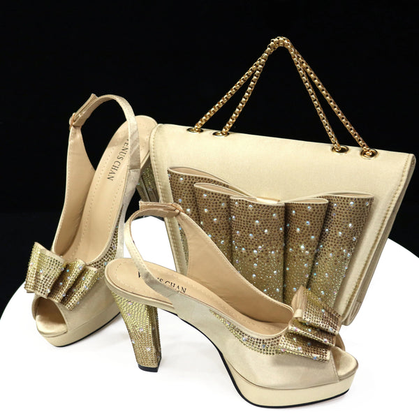 Doershow beautiful Italian gold Shoes And Bag Sets