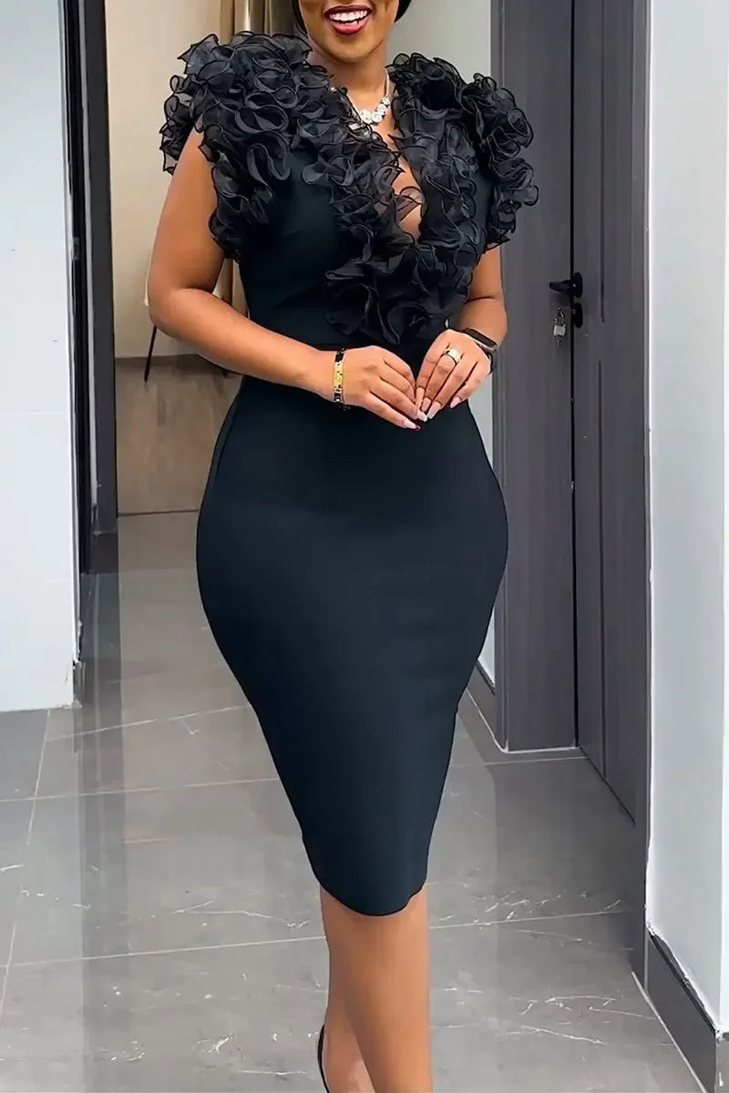 New Vintage Chic Black Women Midi Dress