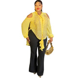 Women Long Sleeve Sequins Blouses Tops And Straight Pants