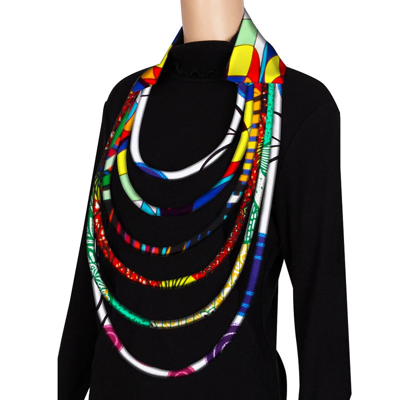 New Multi layered African Fabric Statement Necklace