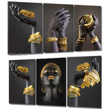 African Woman Gold Jewelry Canvas Painting Posters