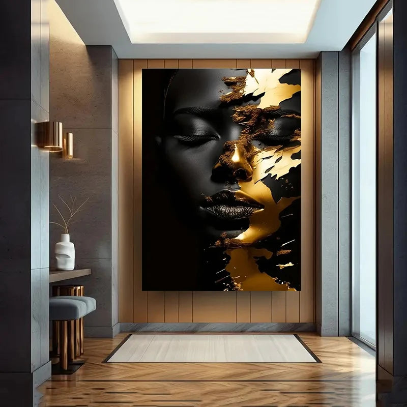 New Modern African Women Golden Canvas Art Poster