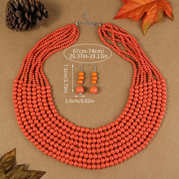 African Style Multi-Layer Wooden Bead Jewelry Set