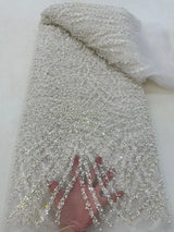 African Luxury Sequins Pearls Mesh Fabric