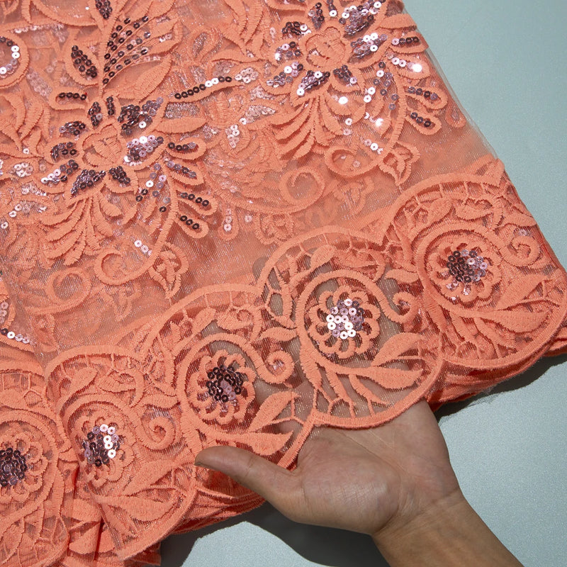 High quality Nigeria  Embroidery Tull Lace Fabric