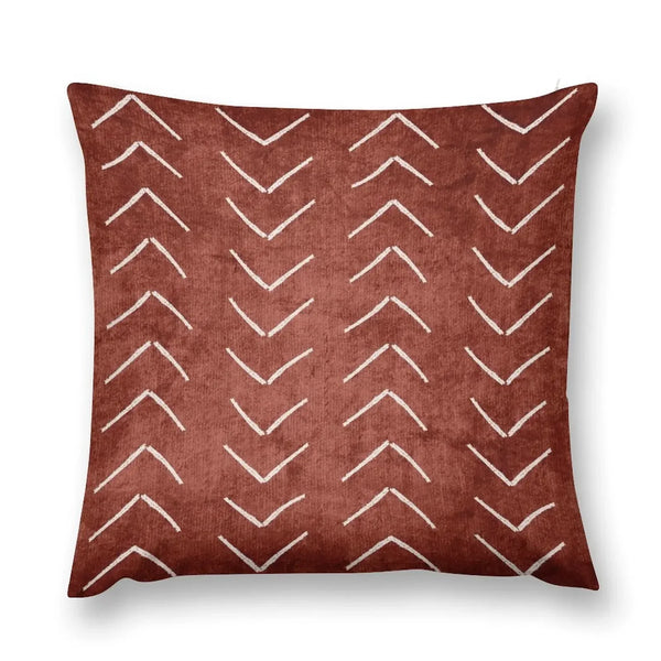 African Mud Cloth Boho Arrows White and Rust Pillow Decorative