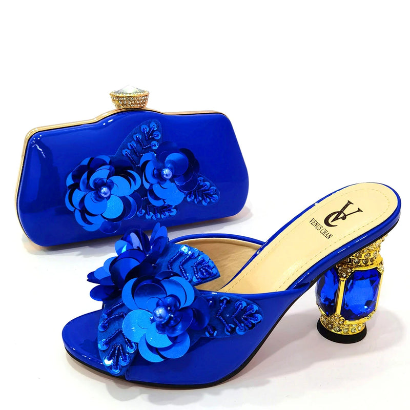 New Royal Blue Color Matching Women Shoe and Bag