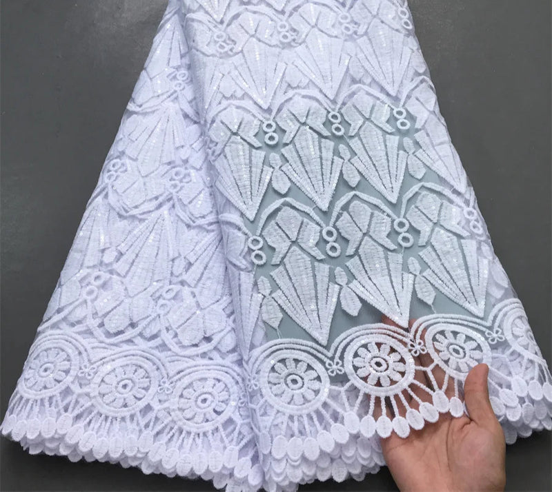 New White Sequins Mesh Lace Fabrics